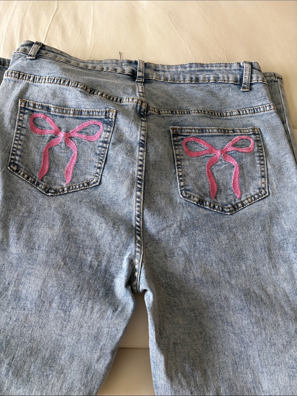 Light Blue Women’s High-Rise Bow Jeans - Picture 3 of 3